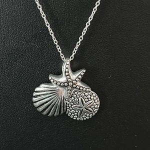 Sand Dollar Starfish Clam Charm Pendant Necklace Sterling Silver